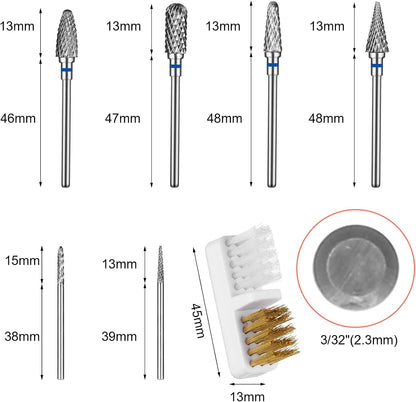 Nail Drill Bits Set Tungsten Steel Nail Bits 1.77 Inches Diamond Cuticle Electric Nail File 6Pcs Nail Art Tools Sanding Bit Set Carbide Remover Bits for Manicure Pedicure Home Salon DIY Apply