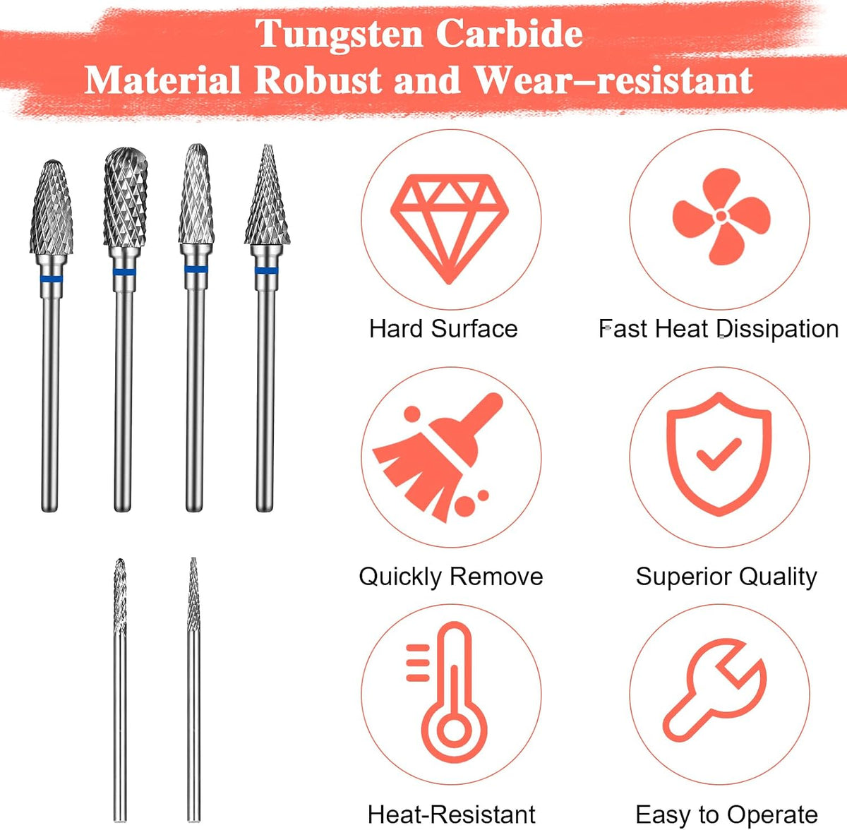 Nail Drill Bits Set Tungsten Steel Nail Bits 1.77 Inches Diamond Cuticle Electric Nail File 6Pcs Nail Art Tools Sanding Bit Set Carbide Remover Bits for Manicure Pedicure Home Salon DIY Apply