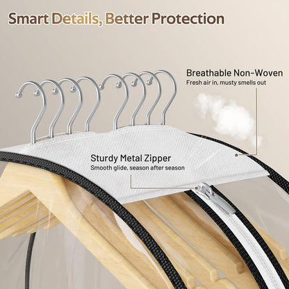 Gusseted Clear Suit Covers Garment Bags for Clothes 100Cm Waterproof Cothes Covers Protector Bags with Side Zip for Coats, Shirts, Dresses, 3 Packs