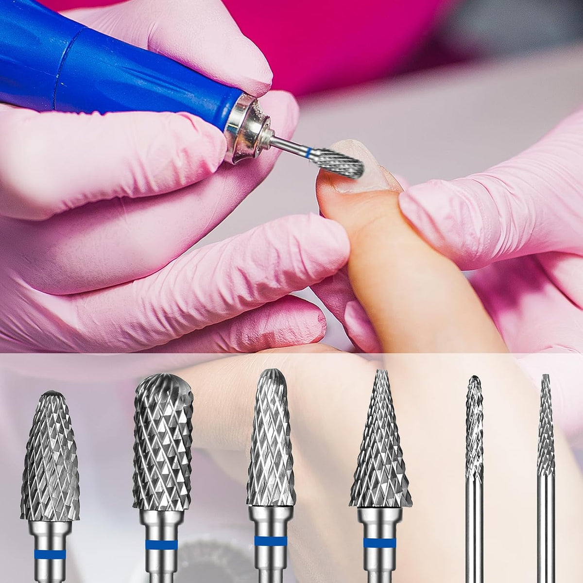 Nail Drill Bits Set Tungsten Steel Nail Bits 1.77 Inches Diamond Cuticle Electric Nail File 6Pcs Nail Art Tools Sanding Bit Set Carbide Remover Bits for Manicure Pedicure Home Salon DIY Apply