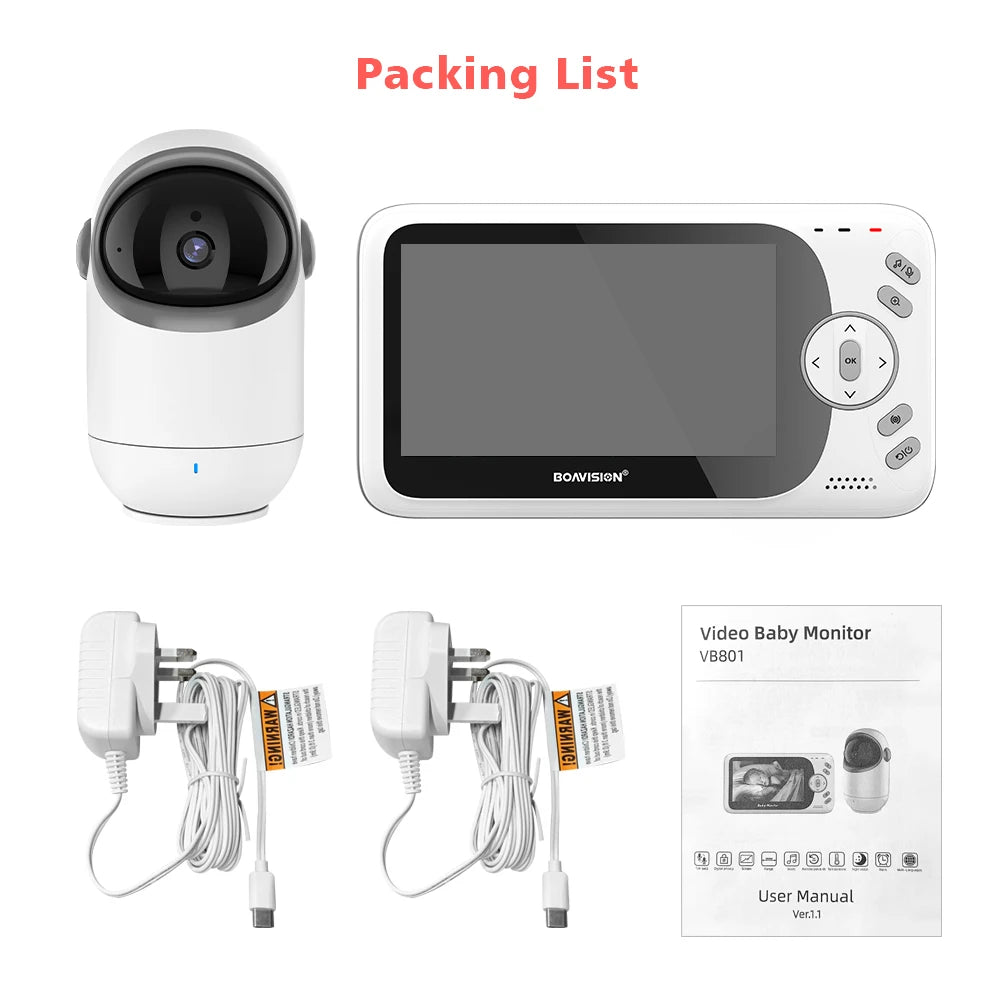 4.3 Inch Video Baby Monitor with Pan Tilt Camera 2.4G Wireless Two Way Audio Night Vision Security Camera Babysitter VB801